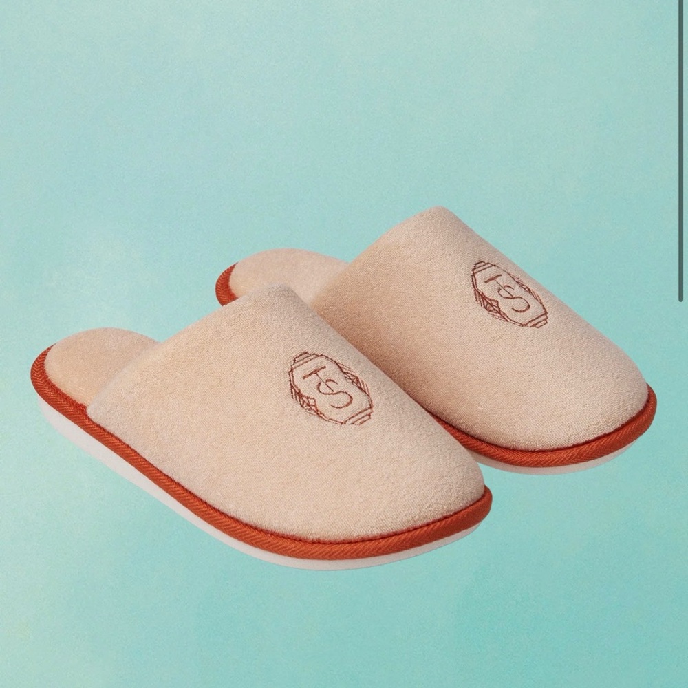 Beige and Brown Embroidered Slippers